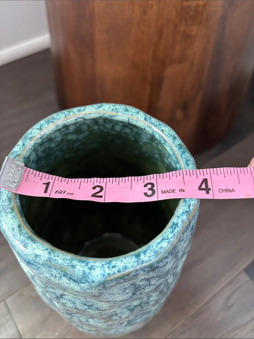Cylindrical Shape glazed ceramic teal textured,organic rock look finish